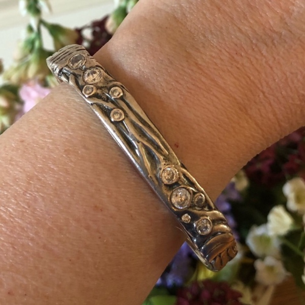 Rare Incentive Silpada Sterling Club Silver Cubic Zirconia Cuff Bracelet